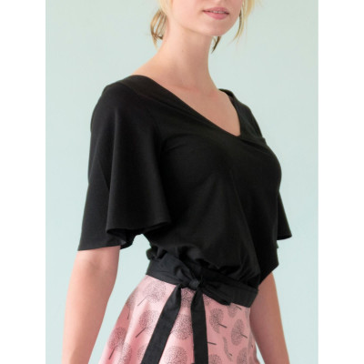 Top bio Maria noir manches courtes à volants
